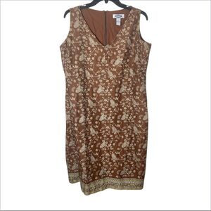Old Navy Y2K Brown Floral Paisley Babydoll Dress Women’s 14 V-Neck Boho Cottage